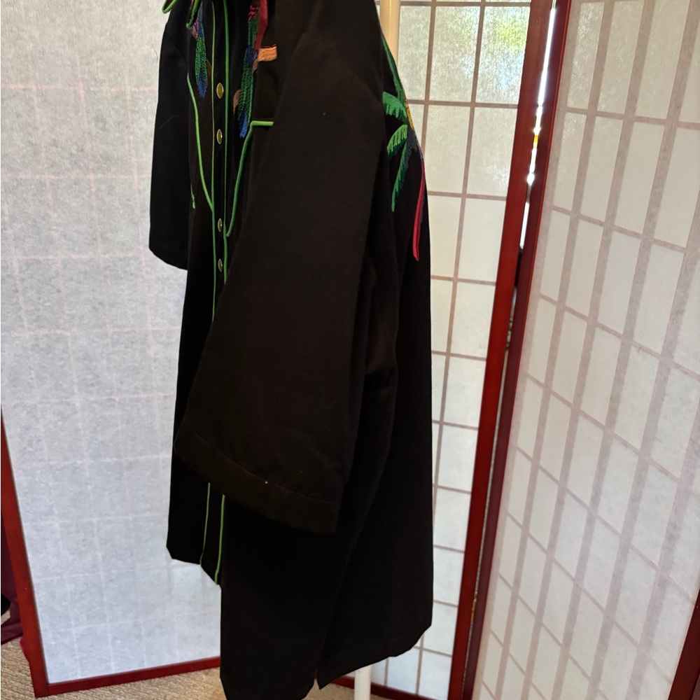 Scully Vintage Black Western Shirt Green Pearl Buttons Embroidered Parrots - Picture 4 of 9